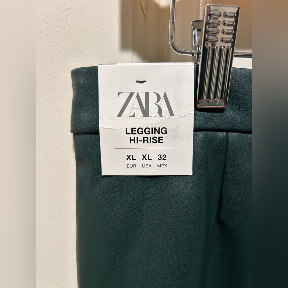 NWT Zara Legging Faux Leather High Rise Pants Forest green , Size XL - Picture 6 of 11